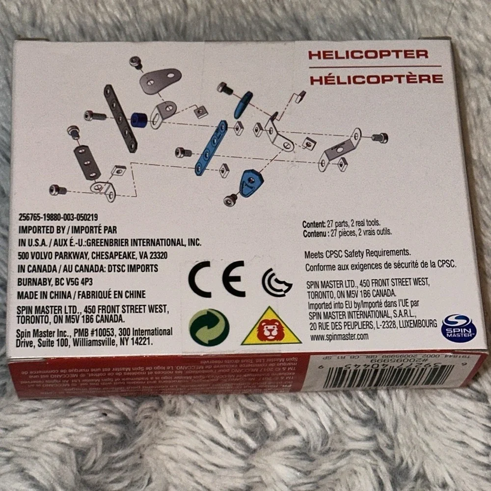 Meccano Bolts Helicopter Building Set 27 Parts Metal STEM Toy Spin Master
